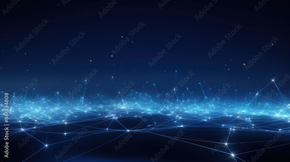 Starry Night Sky with Network Connections, Futuristic Digital Landscape Starry Night Sky with Network Connections, Futuristic Digital Landscape