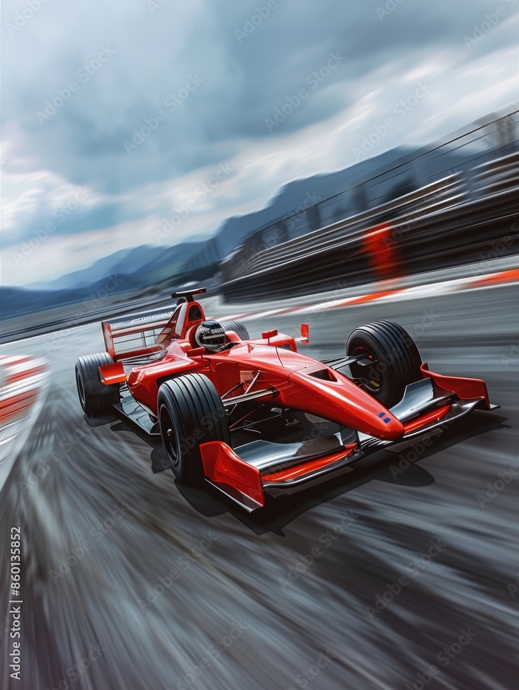 Naklejka premium Red Race Car On Track