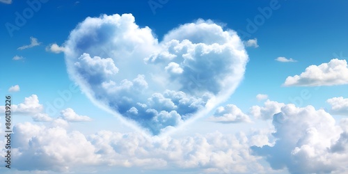 Fluffy cloud in the shape of a heart blue sky white clouds peaceful atmosphere love Valentine's Day