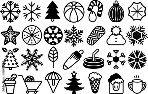 Holiday & Seasons related concept editable stroke outline icons isolated on white background flat vector illustration