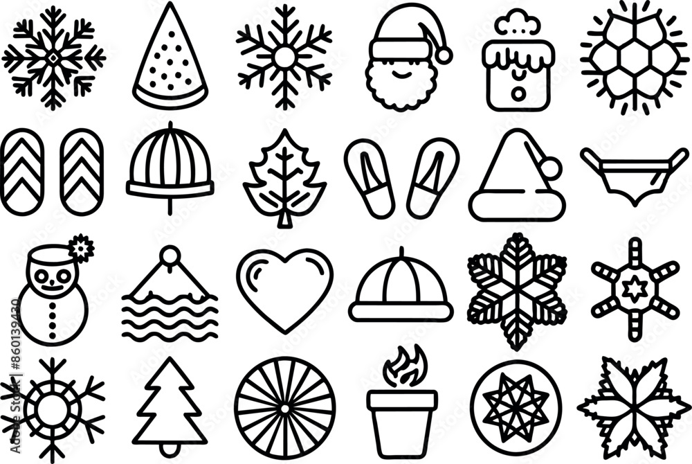 Fototapeta premium Holiday & Seasons related concept editable stroke outline icons isolated on white background flat vector illustration
