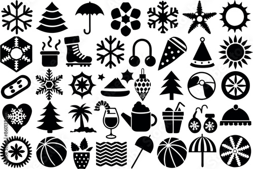 Holiday & Seasons related concept editable stroke outline icons isolated on white background flat vector illustration