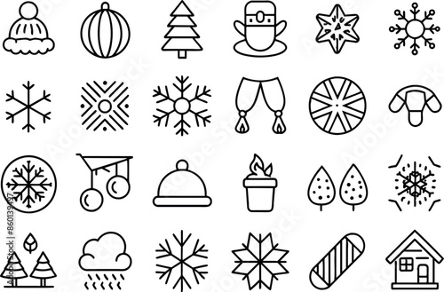 Holiday & Seasons related concept editable stroke outline icons isolated on white background flat vector illustration