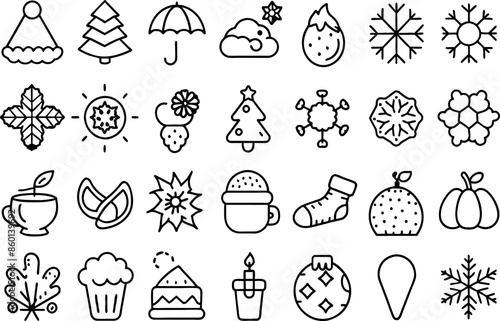 Holiday & Seasons related concept editable stroke outline icons isolated on white background flat vector illustration