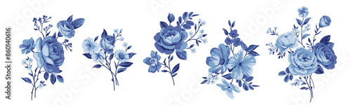 Collection of small pretty rose bouquets for design of greeting cards