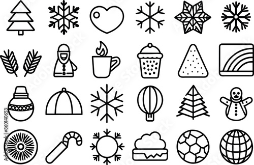 Holiday & Seasons related concept editable stroke outline icons isolated on white background flat vector illustration