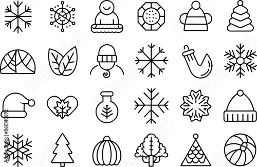 Holiday & Seasons related concept editable stroke outline icons isolated on white background flat vector illustration