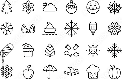 Holiday & Seasons related concept editable stroke outline icons isolated on white background flat vector illustration