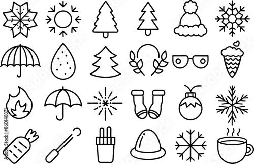 Holiday & Seasons related concept editable stroke outline icons isolated on white background flat vector illustration
