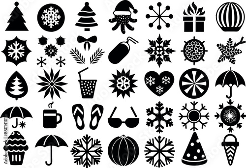 Holiday & Seasons related concept editable stroke outline icons isolated on white background flat vector illustration