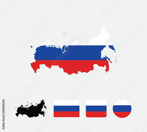 Vector Russia flag. Set of Russia Flags Collection. 
