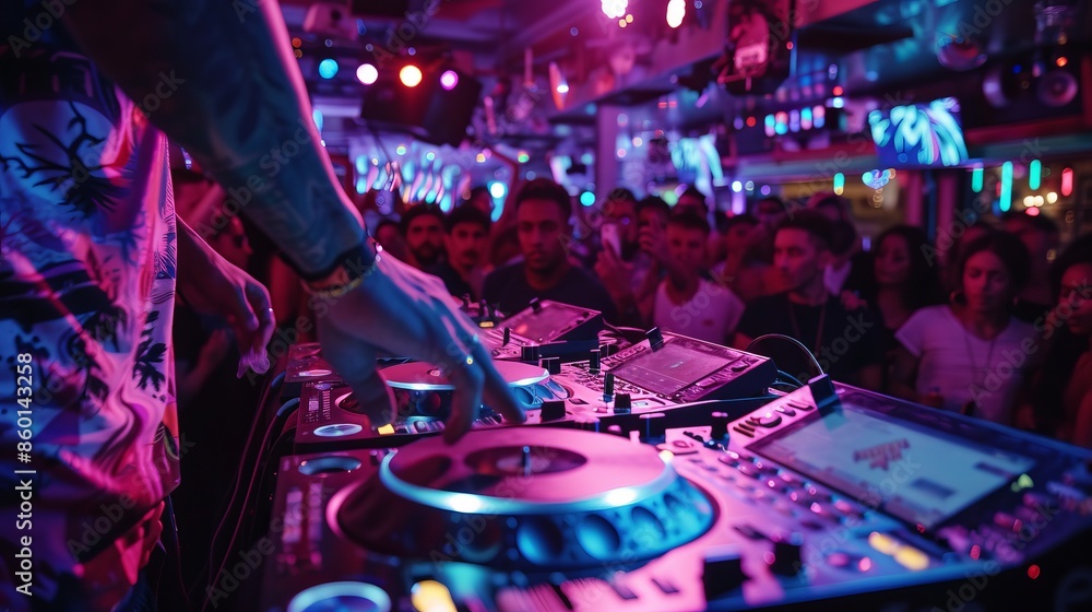 Obraz premium DJ Mixing Music at a Nightclub