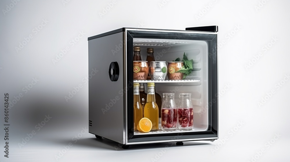 Mini Fridge with Colorful Beverages and Fruits Mini Fridge with Colorful Beverages and Fruits