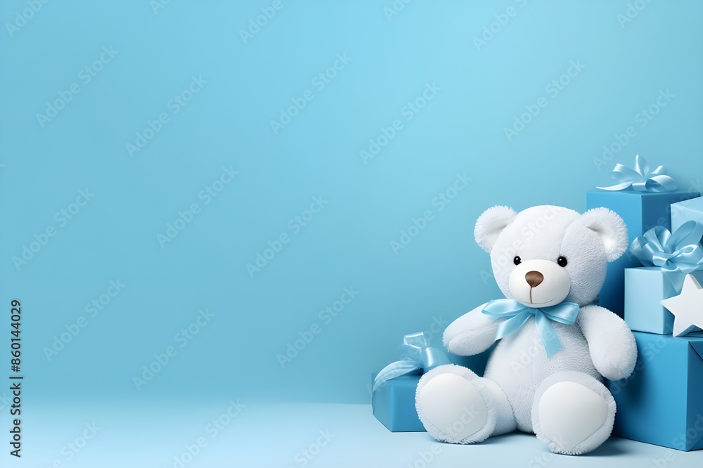 Teddy bear sitting on the clouds with blue sky and cloud background Teddy bear sitting on the clouds with blue sky and cloud background
