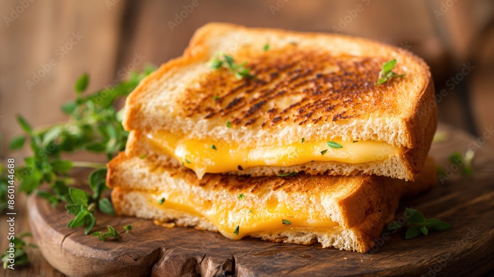 Grilled Cheese Sandwich with Fresh Herbs. Close-up of Delicious Grilled Cheese Toast Grilled Cheese Sandwich with Fresh Herbs. Close-up of Delicious Grilled Cheese Toast