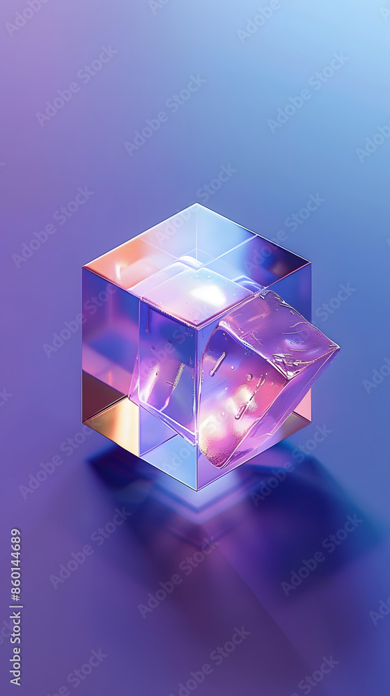 3d crystal glass cube with refraction and holograph 3d crystal glass cube with refraction and holograph
