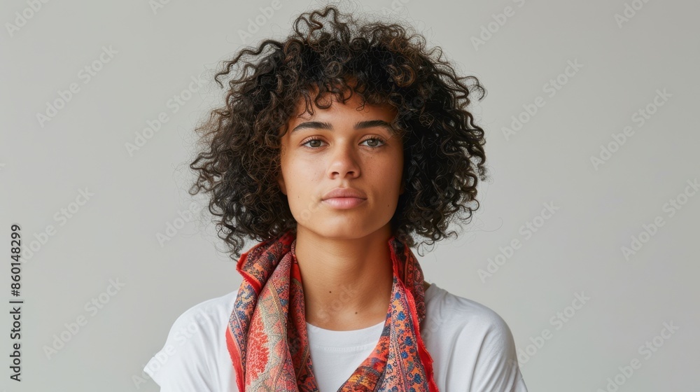 The woman with curly hair The woman with curly hair
