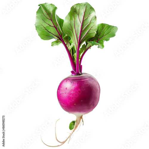 Fresh, vibrant purple turnip with green leaves,isolated on transparency PNG background, Perfect for healthy cooking, recipes, and food decoration.