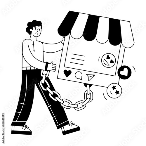 An editable linear mini illustration of addiction 

