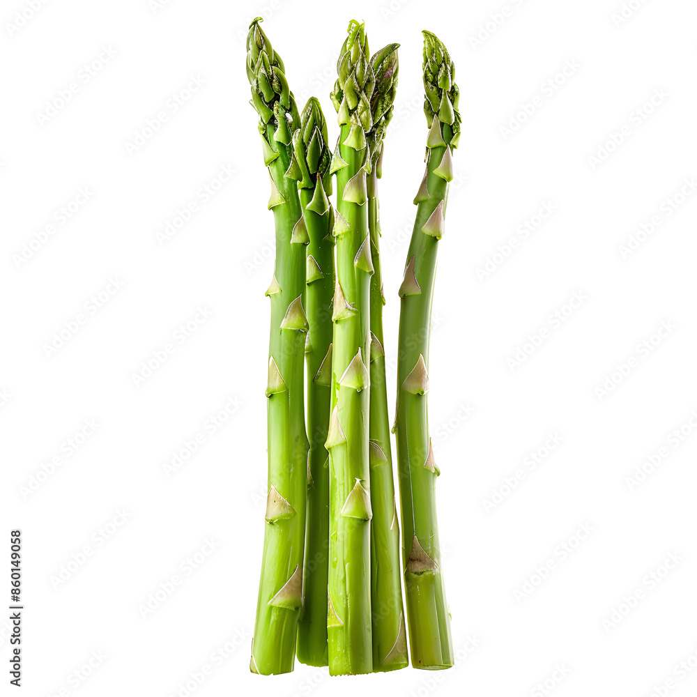 Fototapeta premium Close-up image of fresh green asparagus spears. Perfect for culinary, isolated on transparency PNG background, food, and healthy eating concepts in stock photos.