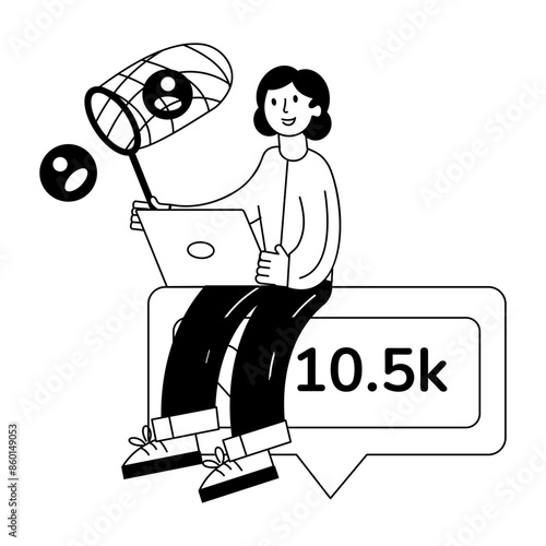 Character based outline mini illustration of social engagement 

