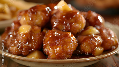 A plate of warm fast food apple fritters with a crispy exterior and sweet apple filling
