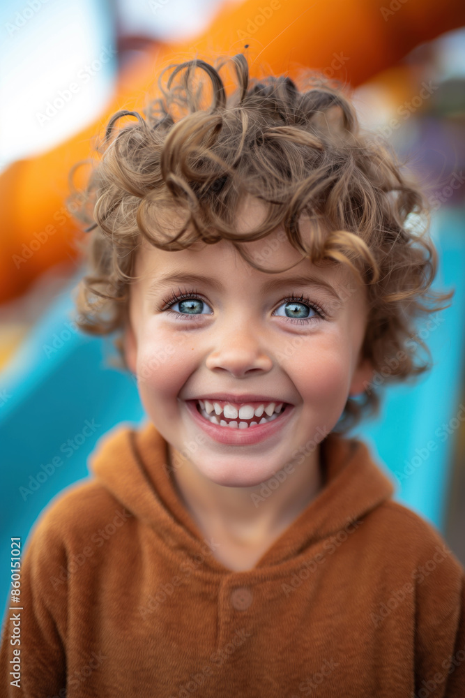 Glückliches Kind, konzentriert auf Gesichtsausdruck, lachend, Nahaufnahme