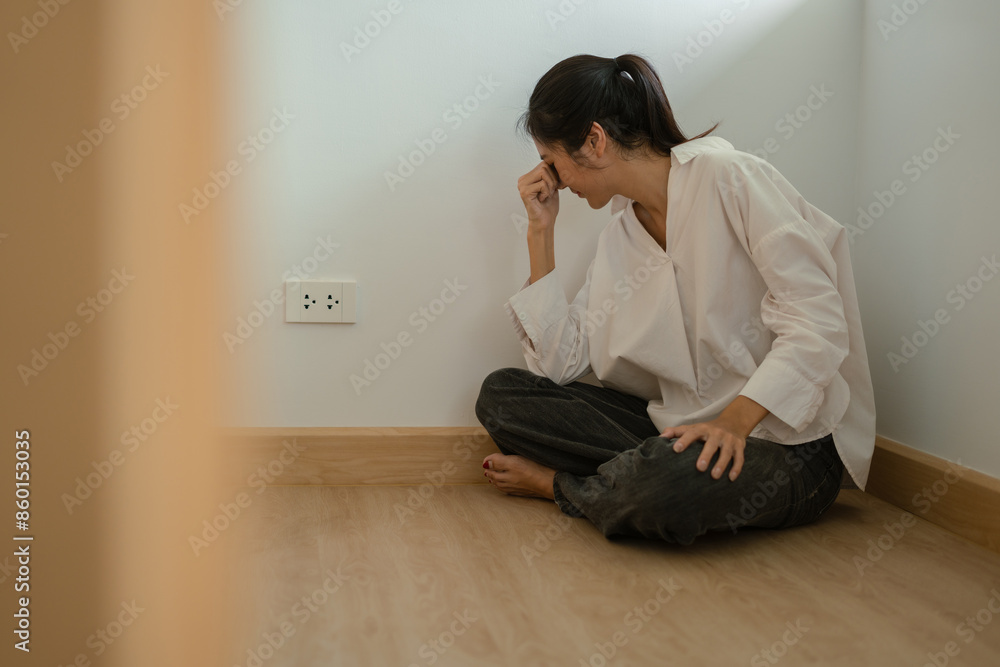 House debt bankrupt stress concept, Depressed Asian woman feeling tired, sad and unhappy. House debt bankrupt stress concept, Depressed Asian woman feeling tired, sad and unhappy.