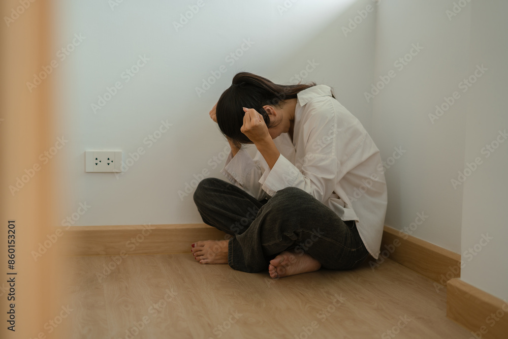 House debt bankrupt stress concept, Depressed Asian woman feeling tired, sad and unhappy. House debt bankrupt stress concept, Depressed Asian woman feeling tired, sad and unhappy.