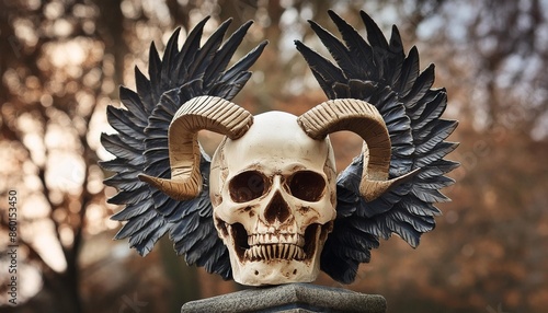 skull with horns and wings photo