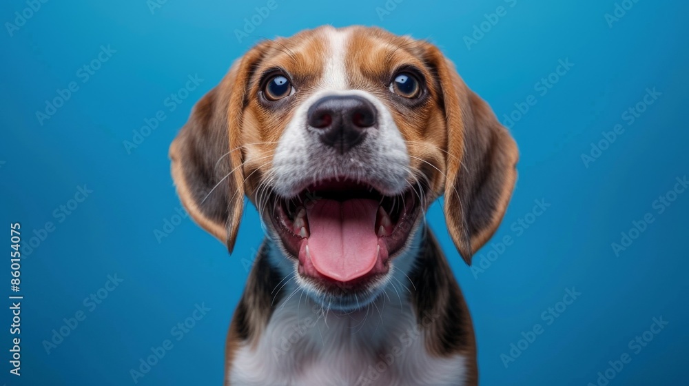Happy Beagle. Isolated on a vibrant blue background. Dog. Pet. Canine. Happy Beagle. Isolated on a vibrant blue background. Dog. Pet. Canine.