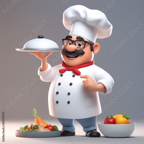 3d character cartoon chef on white paper background full body isloted background
 photo