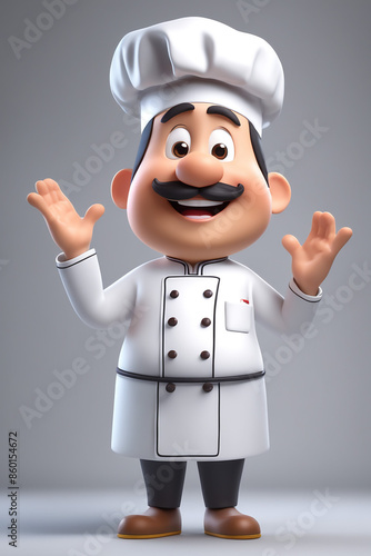 3d character cartoon chef on white paper background full body isloted background
 photo