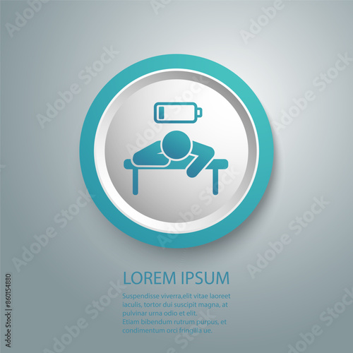 Tired person in the workplace, tiredness or burnout icon, low level energy in work battery, exhausted and sleepy man, editable stroke vector illustration