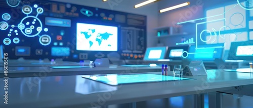 Wallpaper Mural A detailed view of a smart desk displaying interactive learning modules in a futuristic classroom with room for a message Torontodigital.ca