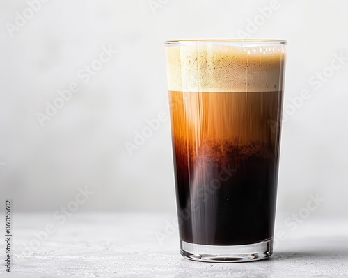 Cold nitro brew coffee served in a sleek glass photo