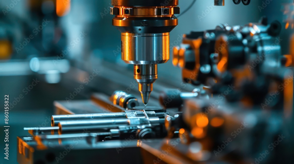 A detailed view of a smart tool performing precision work in an industrial setting with room for a message A detailed view of a smart tool performing precision work in an industrial setting with room for a message