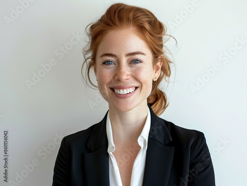 This image displays a professional woman with a blurred face in a business suit, ideal for a formal background or wallpaper