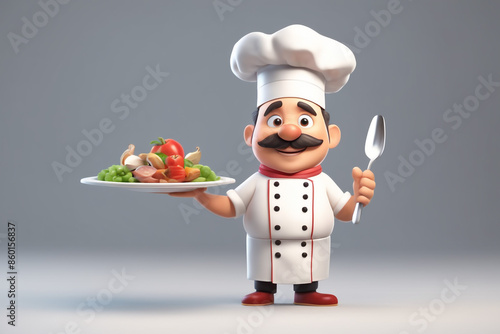 3d character cartoon chef on white paper background full body isloted background
