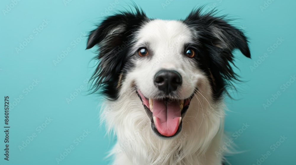 Cute joyful Border Collie. Australian shepherd. Isolated against a vibrant blue background. Pet. Dog. Canine. Cute joyful Border Collie. Australian shepherd. Isolated against a vibrant blue background. Pet. Dog. Canine.