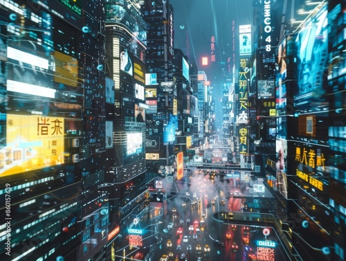 Wallpaper Mural CityscapeDigital Advertisements and Data Streams in Urban Setting Torontodigital.ca