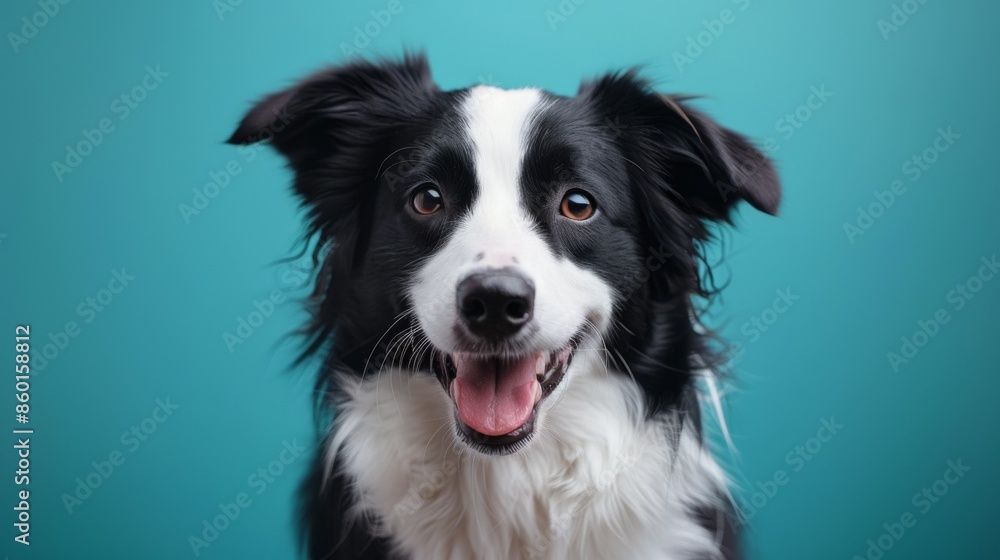 Cute joyful Border Collie. Australian shepherd. Isolated against a vibrant blue background. Pet. Dog. Canine. Cute joyful Border Collie. Australian shepherd. Isolated against a vibrant blue background. Pet. Dog. Canine.