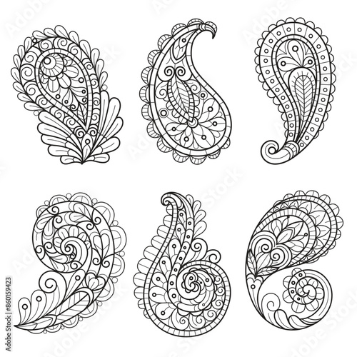 Paisley line art hand drawn for adult coloring book