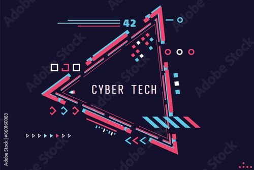 Futuristic triangle abstract text box for banner. Futuristic sci-fi HUD element set. Hi-tech cyberpunk frame for text and callout or poster. Modern 3d stereo effect vector sci-fi banner. 
