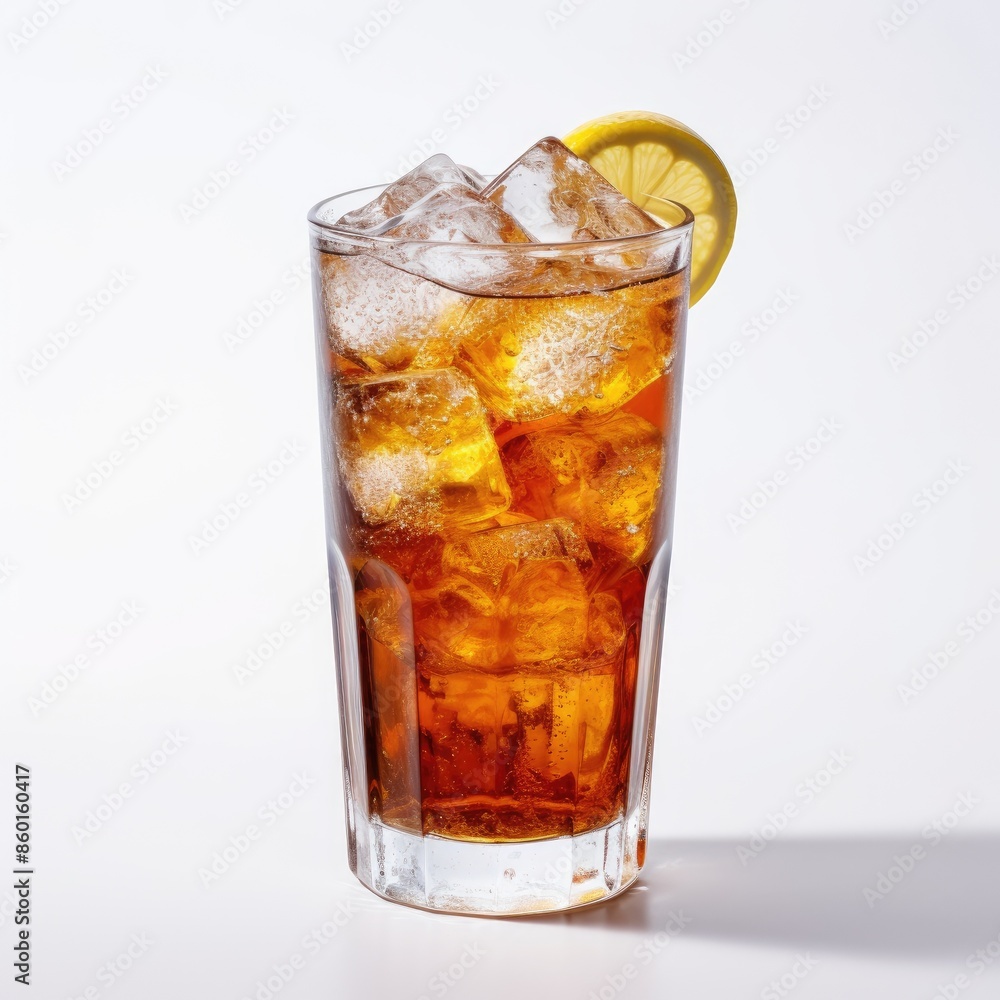 Refreshing Iced Tea with Lemon Slice and Ice Cubes in Clear Glass Refreshing Iced Tea with Lemon Slice and Ice Cubes in Clear Glass