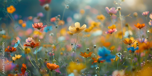 A field filled with colorful flowers.