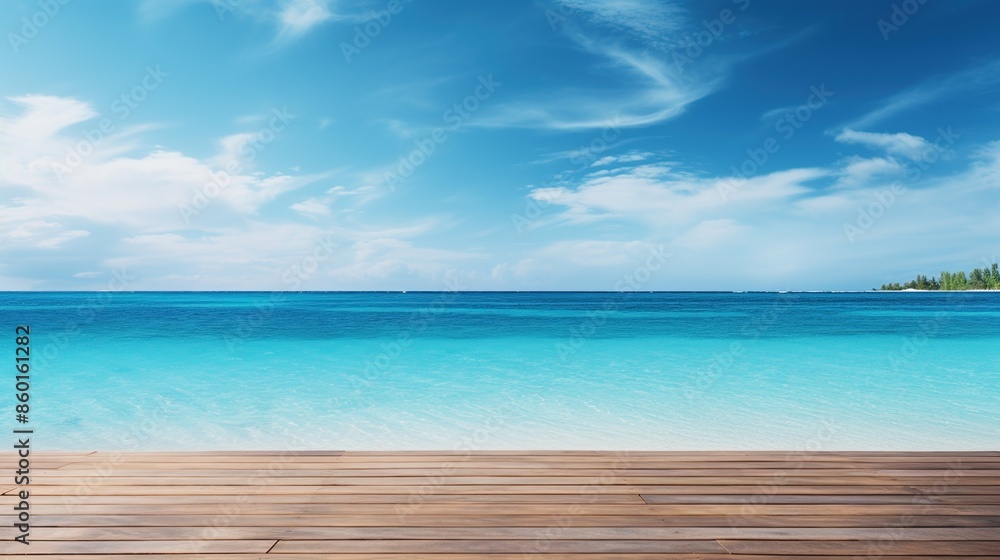 Obraz premium Tranquil Ocean View from Wooden Deck