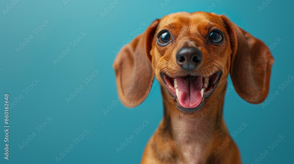 Cute Hound Dog, Dachshund. Isolated against a vibrant blue background. Pet. Dog. Canine. Cute Hound Dog, Dachshund. Isolated against a vibrant blue background. Pet. Dog. Canine.
