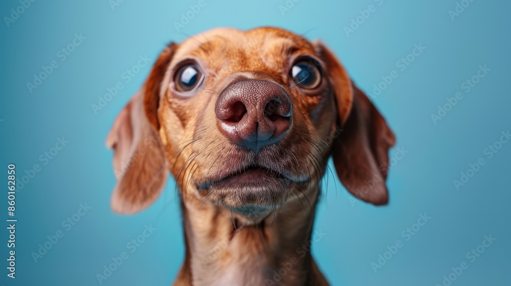 Cute Hound Dog, Dachshund. Isolated against a vibrant blue background. Pet. Dog. Canine. Cute Hound Dog, Dachshund. Isolated against a vibrant blue background. Pet. Dog. Canine.
