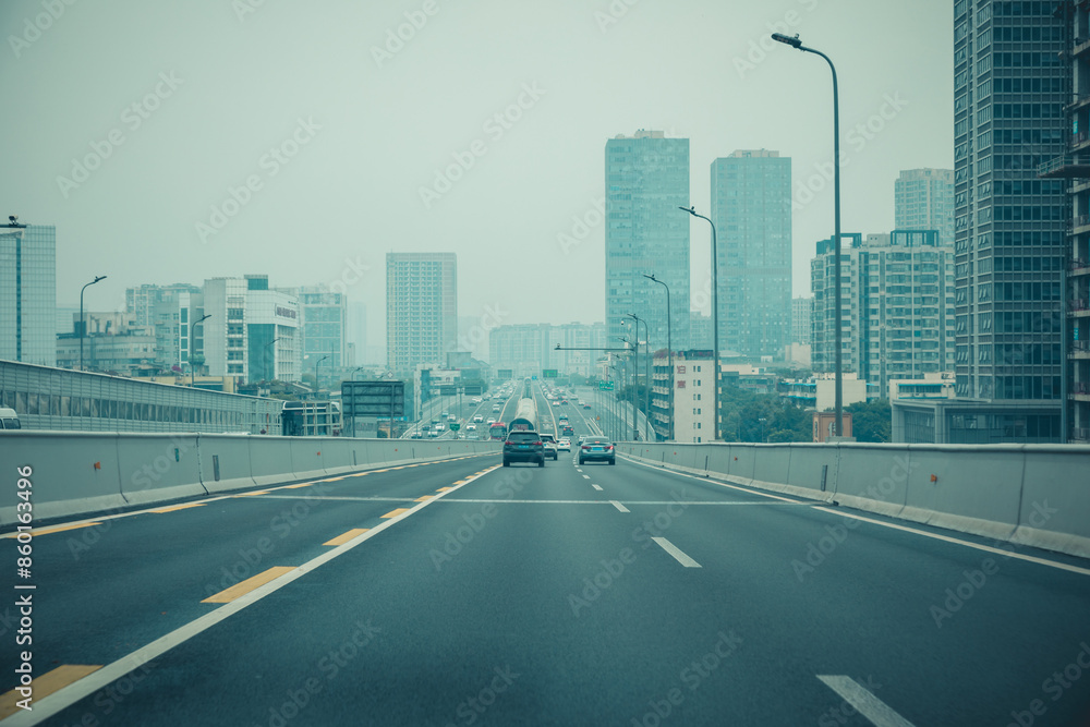 Driving car on the Chengdu Ring Expressway in chengdu city, China Driving car on the Chengdu Ring Expressway in chengdu city, China